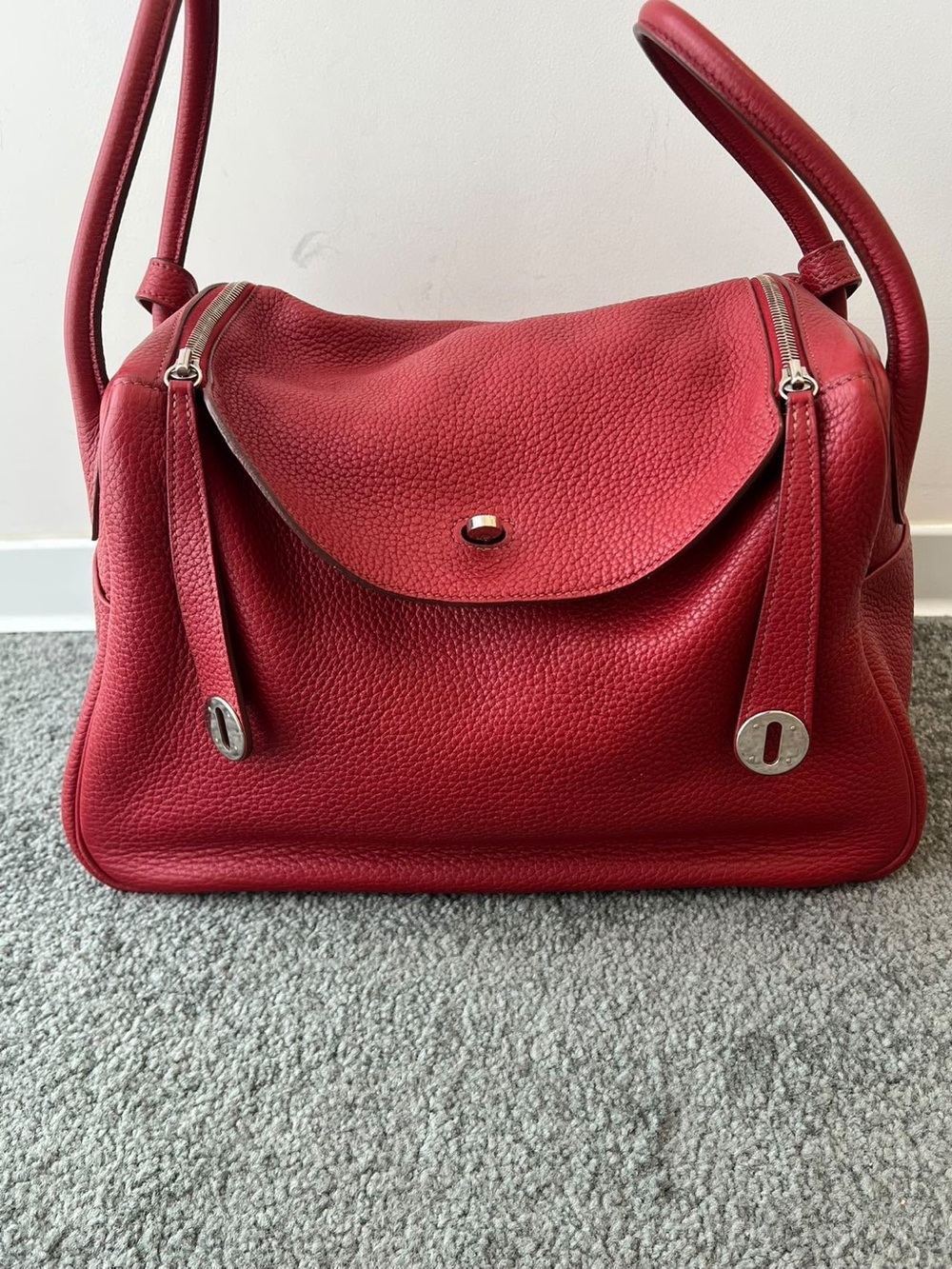 Red Leather Shoulder Bag - Classic Women's Tote